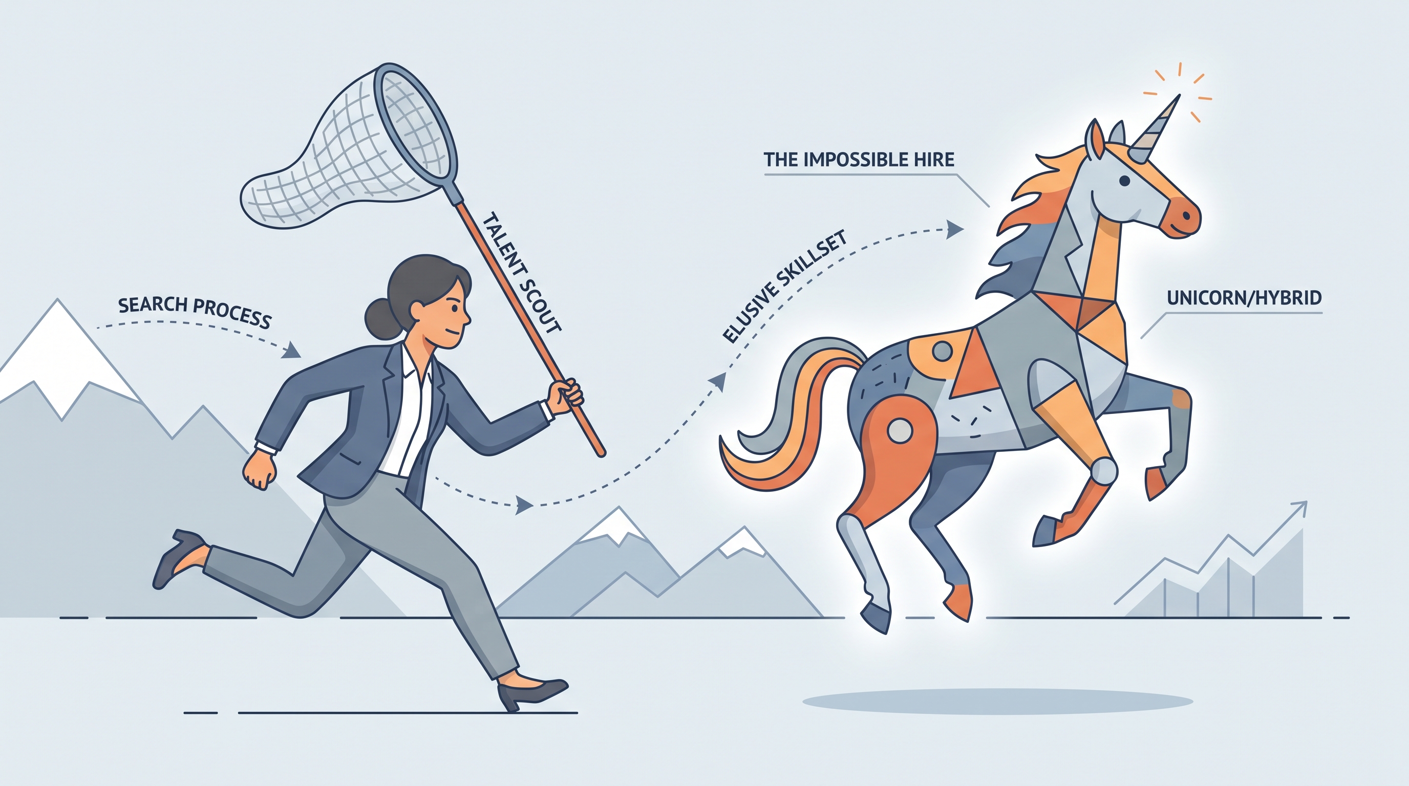 Recruiter with butterfly net chasing an impossible creature