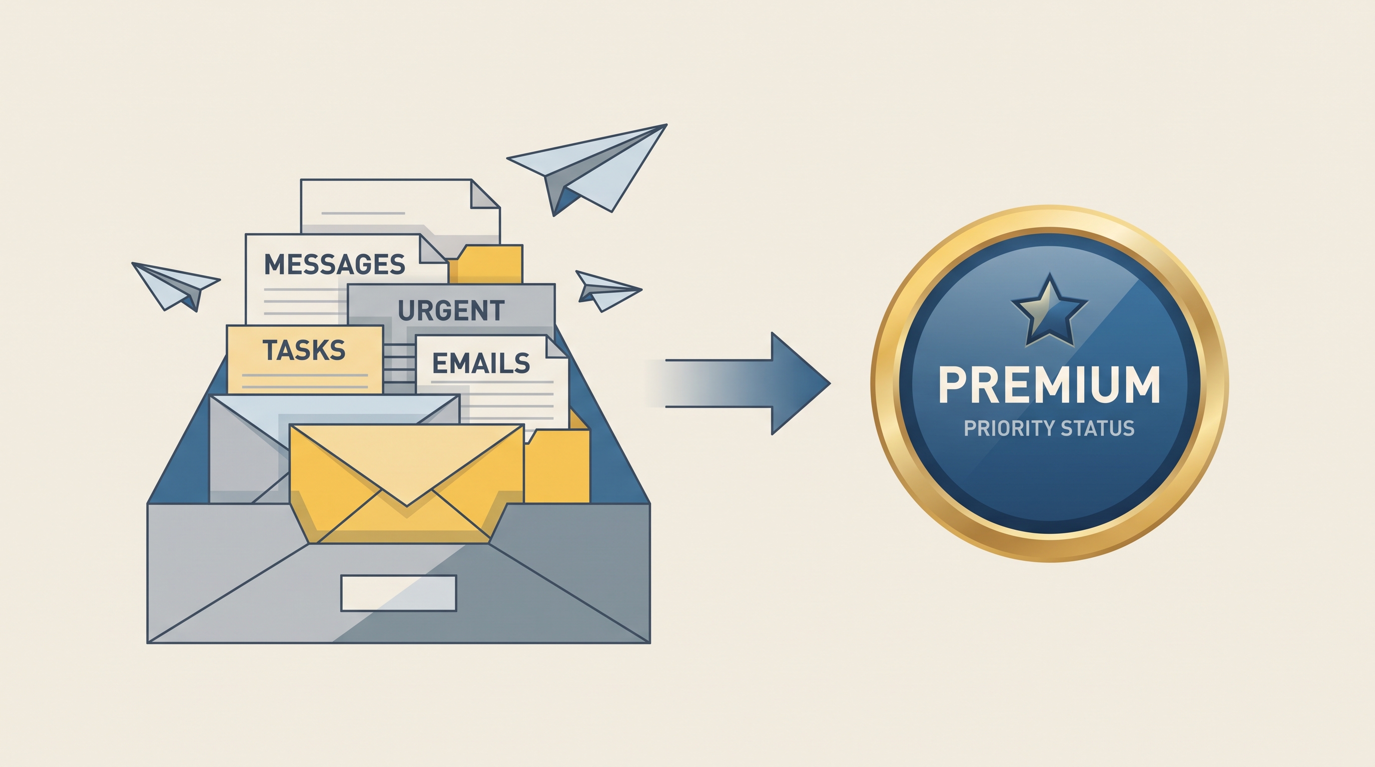 Overflowing message tray unchanged beside a shiny premium badge