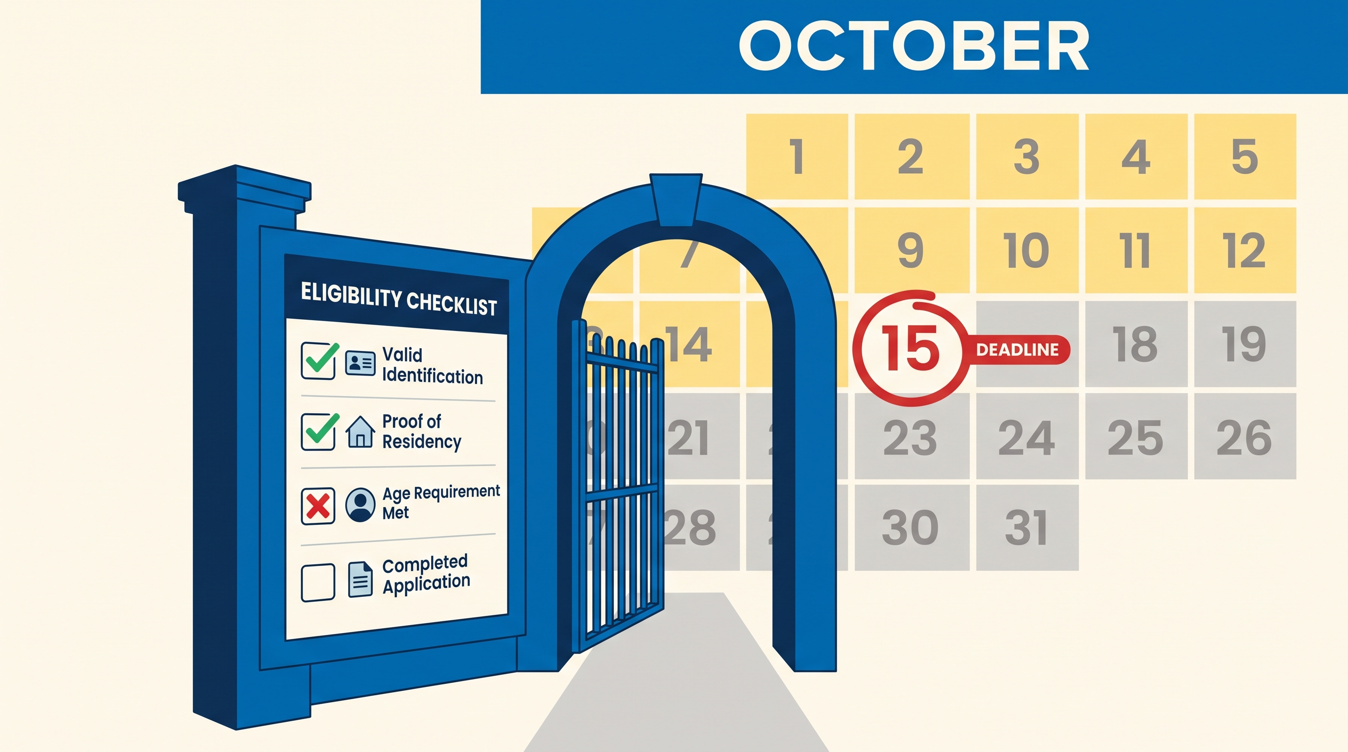 Eligibility checklist gate in front of a calendar